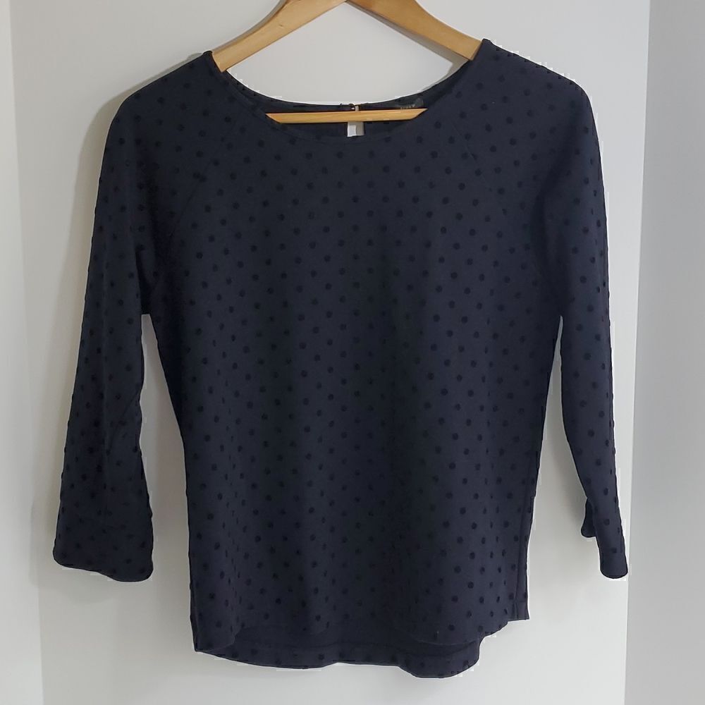 J. Crew Black Velvet Dot Ponte Sweater 3/4 Sleeve Women's Top S